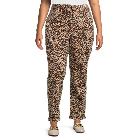 TERRA & SKY High Rise Straight Leg Jeans 26W Leo Face Leopard Animal Denim NWT - Picture 2 of 12